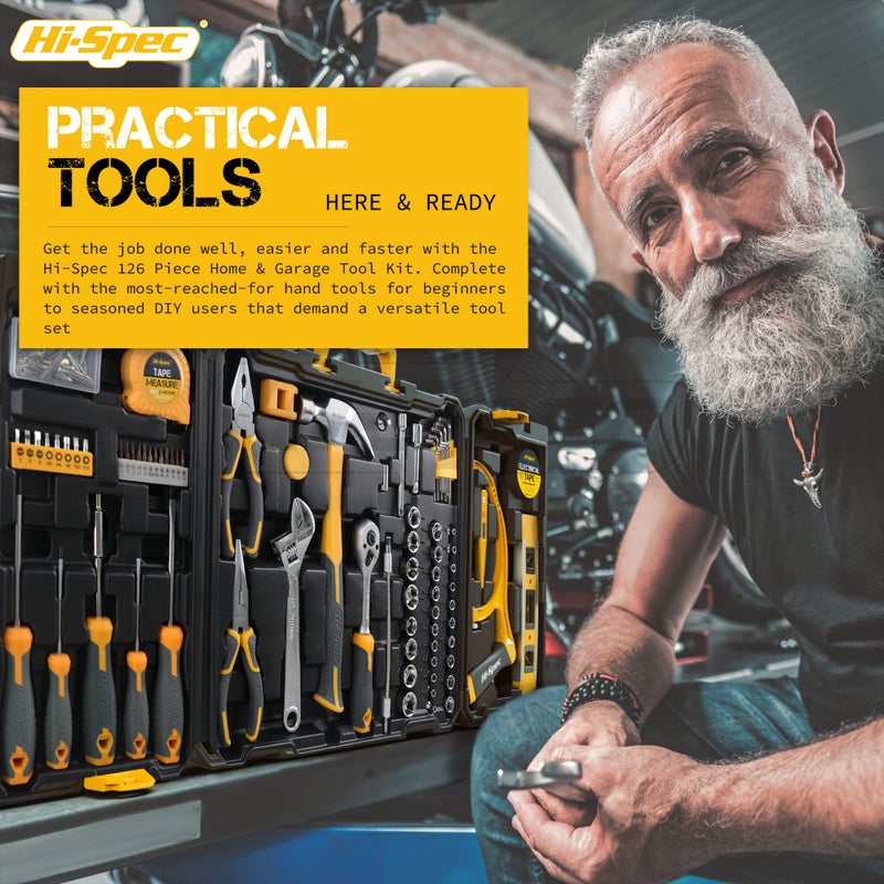 Hi-Spec 126pc Home Garage Mechanics DIY Tool Kit Set. Complete Handyman Auto, Car, Bike and Household Repairs Tool Box Set - Image 3